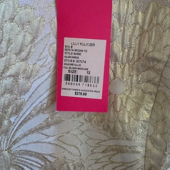 Lilly Pulitzer Ailani Dress Gold Metallic Shift - Size 12 - NWT - MSP $278 - Picture 10 of 14